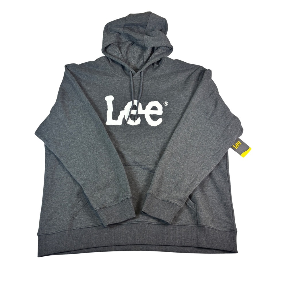 Lee Mens Graphic Hoodie XXL Charcoal Grey Fleece‎ Pullover Logo Sweatshirt NWT